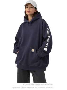 Carhartt Navy Oversized Hoodie 2XLT Workwear Streetwear Unisex
